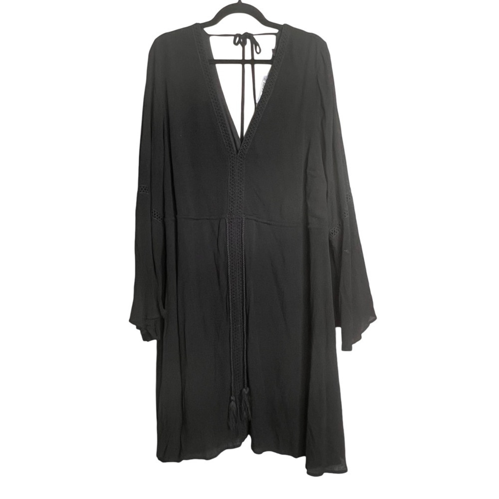 TORRID Black Gauze Long Sleeve Skater Dress Bell Sleeve Tie Back Plus Size 4X 4